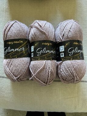 Mary Maxim Glimmer Yarn Mauve (3 Skeins)